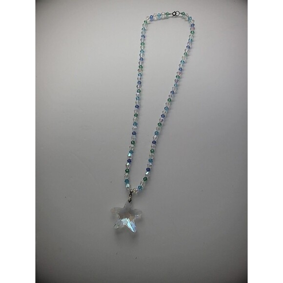 Vintage Necklace Beaded Iridescent Pendant Star Woman Jewelry Costume - Picture 8 of 11